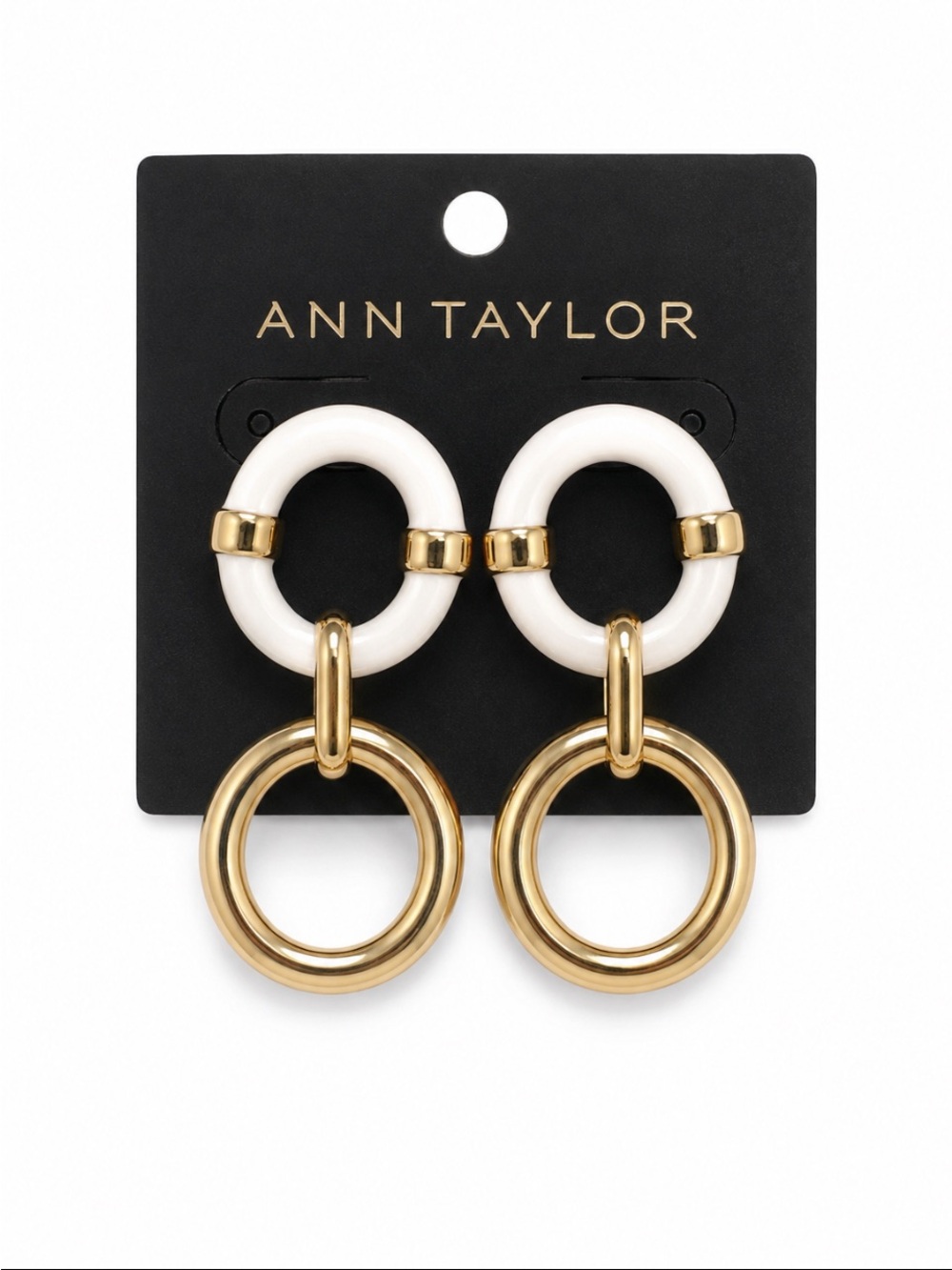 ANN TAYLOR Gold & White Double Hoop Statement Drop Earrings 💥🆕💥